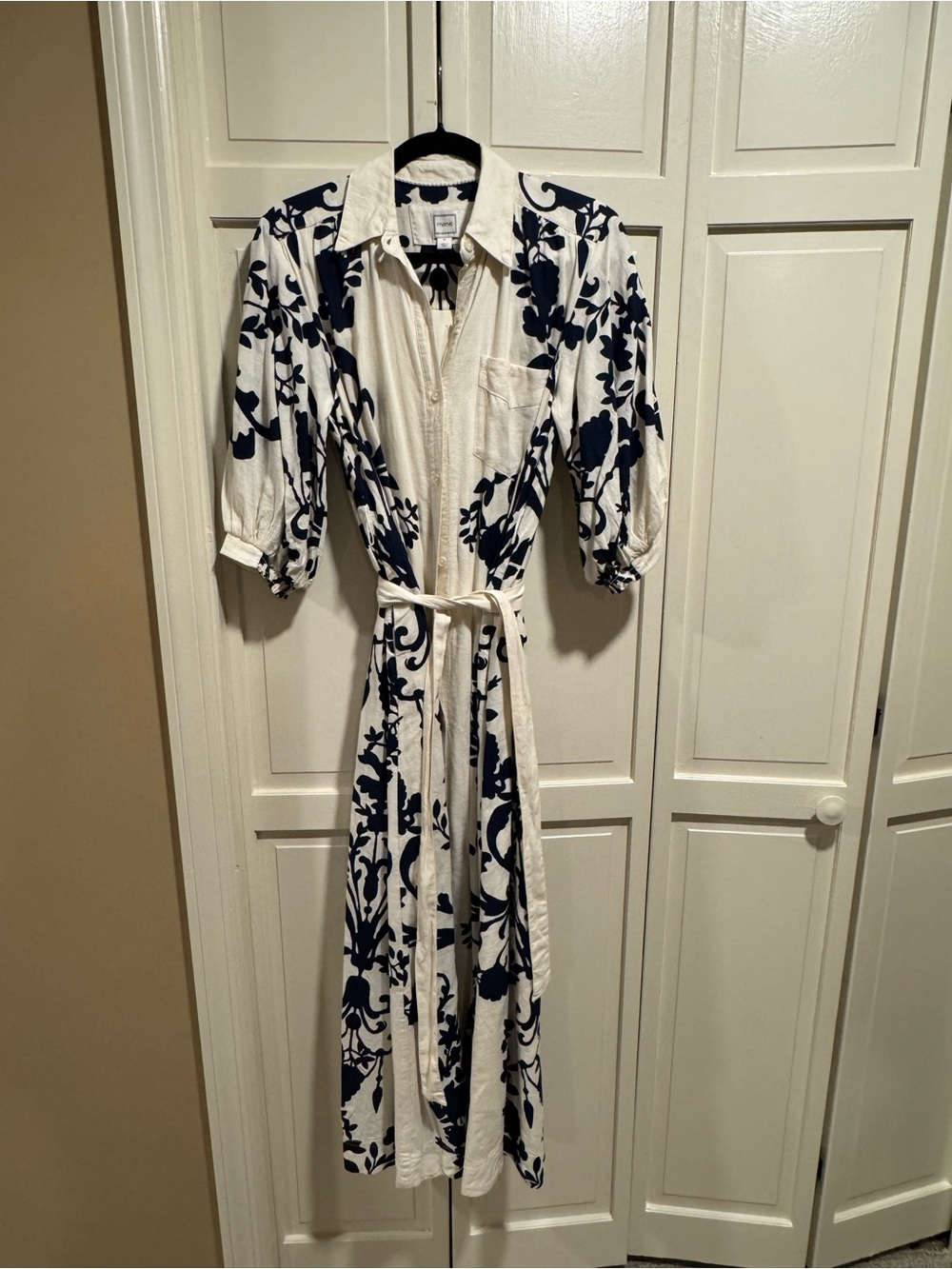 Maeve Cream Maxi Shirt Dress with Navy Floral Print